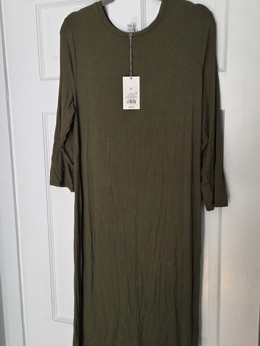 Olive Green Ribbed Midi Dress